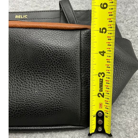 Relic Black Tan Pebbled Patchwork Faux Leather Boho Western Tote Purse - Picture 7 of 15